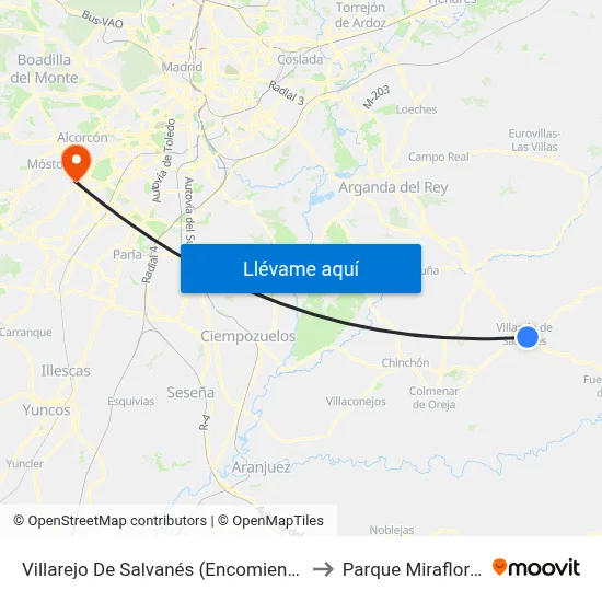 Villarejo De Salvanés (Encomienda) to Parque Miraflores map
