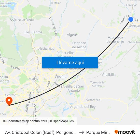 Av. Cristóbal Colón (Basf), Polígonos Marchamalo to Parque Miraflores map