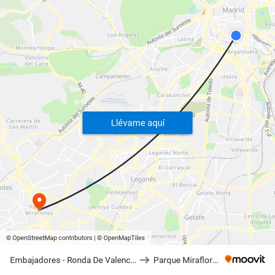 Embajadores - Ronda De Valencia to Parque Miraflores map