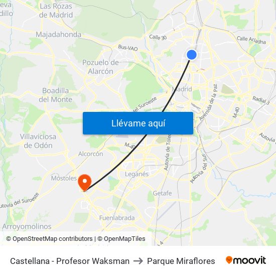 Castellana - Profesor Waksman to Parque Miraflores map