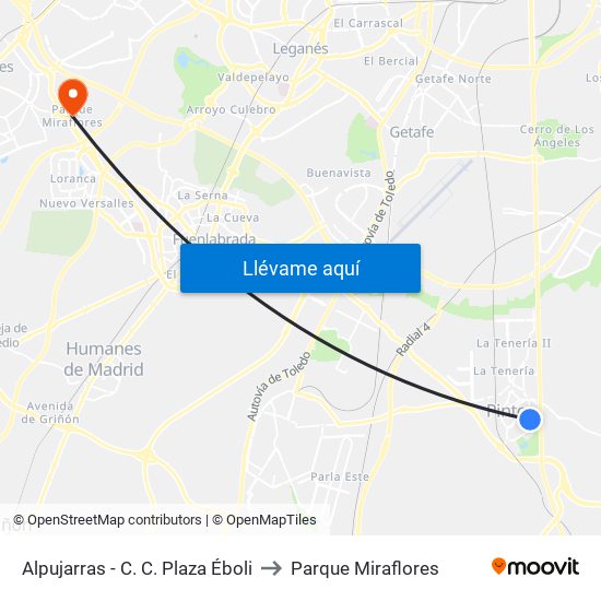 Alpujarras - C. C. Plaza Éboli to Parque Miraflores map