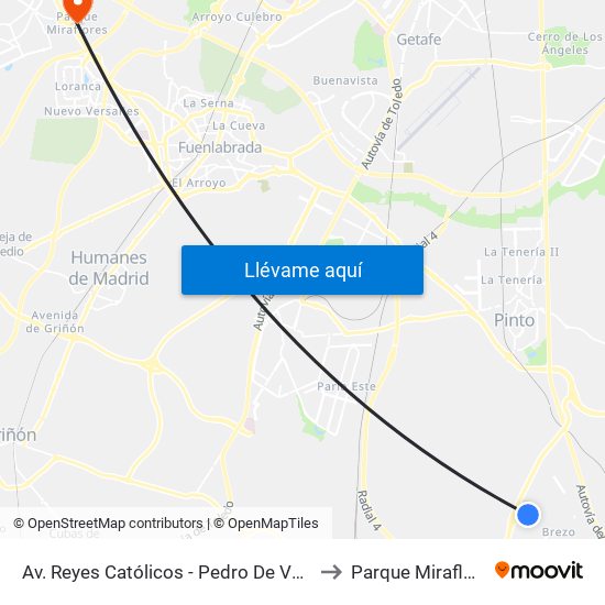 Av. Reyes Católicos - Pedro De Valdivia to Parque Miraflores map