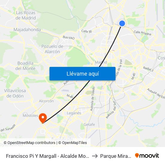 Francisco Pi Y Margall - Alcalde Moreno Torres to Parque Miraflores map