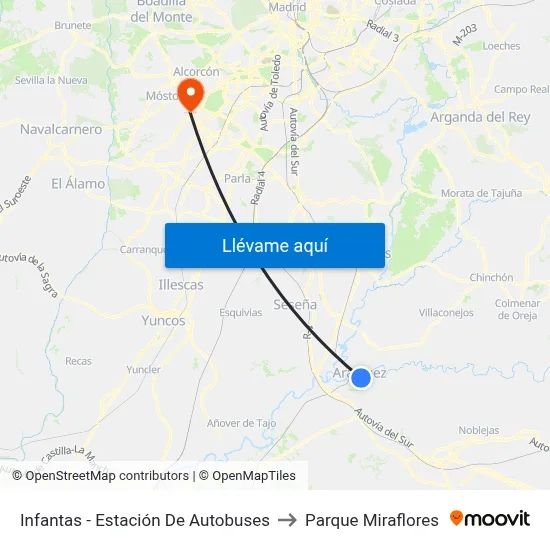 Infantas - Estación De Autobuses to Parque Miraflores map