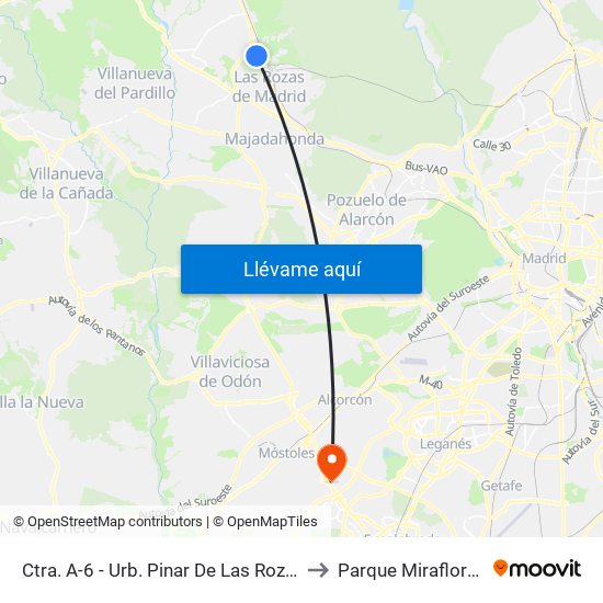 Ctra. A-6 - Urb. Pinar De Las Rozas to Parque Miraflores map