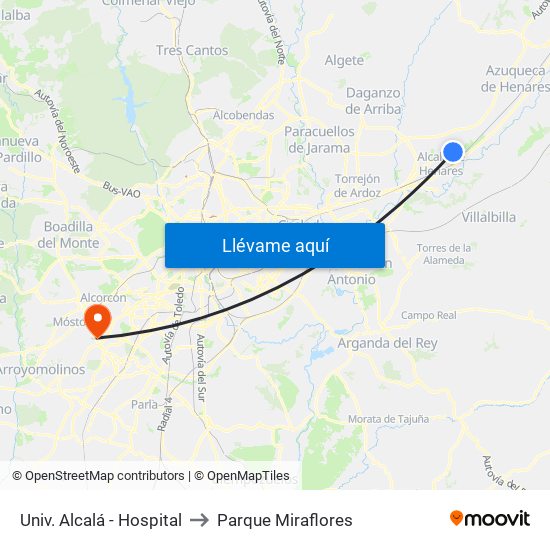 Univ. Alcalá - Hospital to Parque Miraflores map