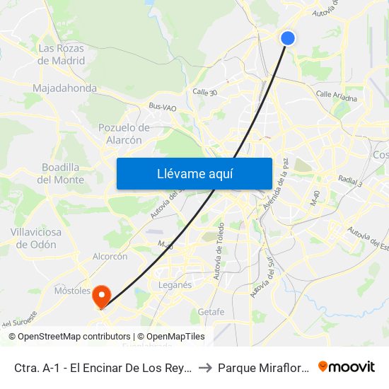 Ctra. A-1 - El Encinar De Los Reyes to Parque Miraflores map