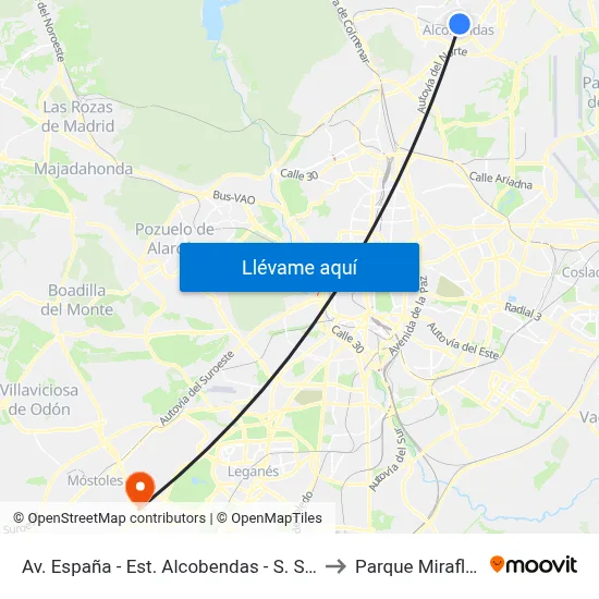 Av. España - Est. Alcobendas - S. S. Reyes to Parque Miraflores map