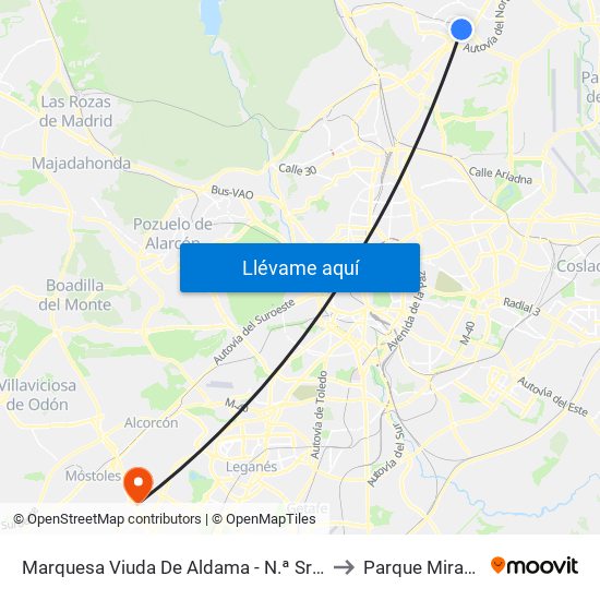 Marquesa Viuda De Aldama - N.ª Sra. Del Pilar to Parque Miraflores map