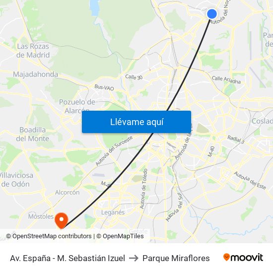 Av. España - M. Sebastián Izuel to Parque Miraflores map