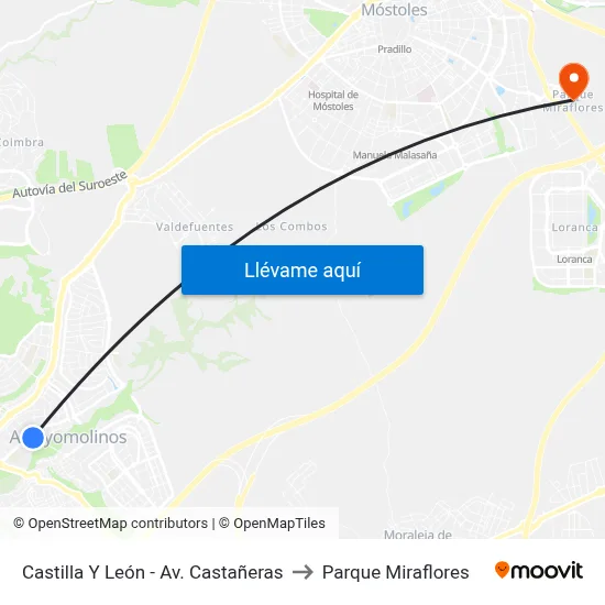 Castilla Y León - Av. Castañeras to Parque Miraflores map