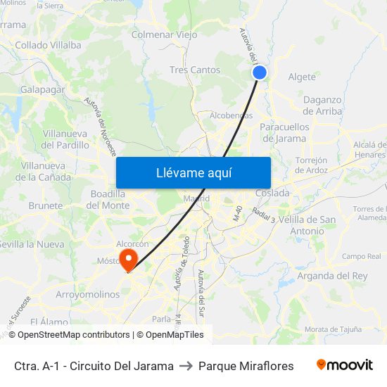Ctra. A-1 - Circuito Del Jarama to Parque Miraflores map
