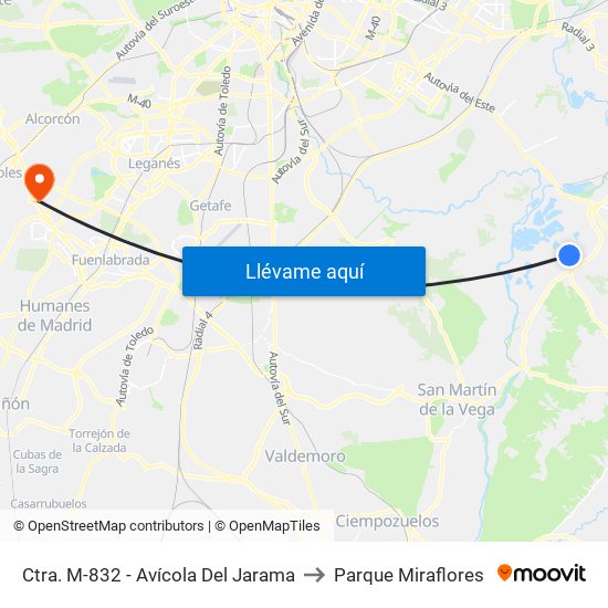 Ctra. M-832 - Avícola Del Jarama to Parque Miraflores map