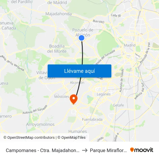 Campomanes - Ctra. Majadahonda to Parque Miraflores map