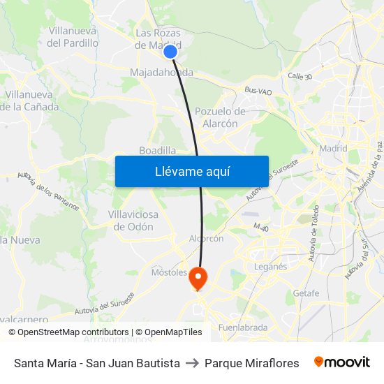 Santa María - San Juan Bautista to Parque Miraflores map