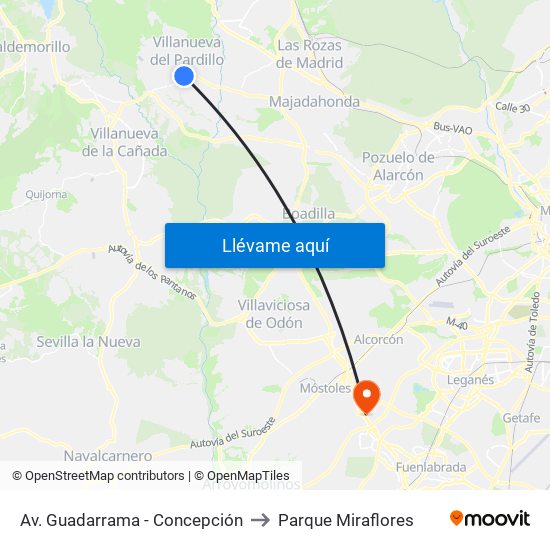 Av. Guadarrama - Concepción to Parque Miraflores map