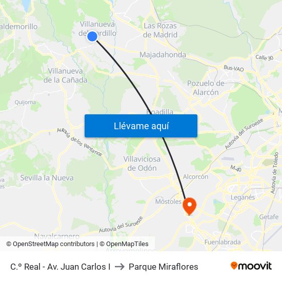 C.º Real - Av. Juan Carlos I to Parque Miraflores map