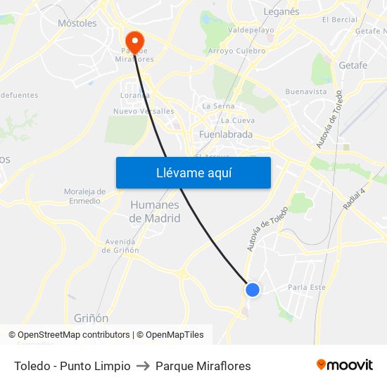 Toledo - Punto Limpio to Parque Miraflores map