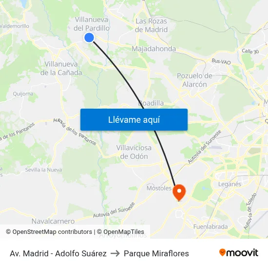 Av. Madrid - Adolfo Suárez to Parque Miraflores map