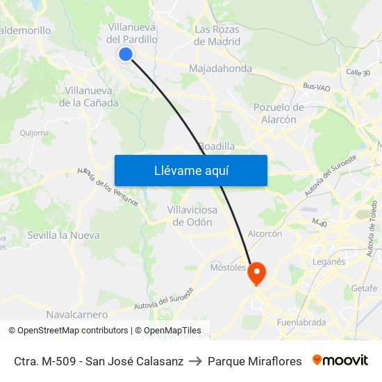 Ctra. M-509 - San José Calasanz to Parque Miraflores map
