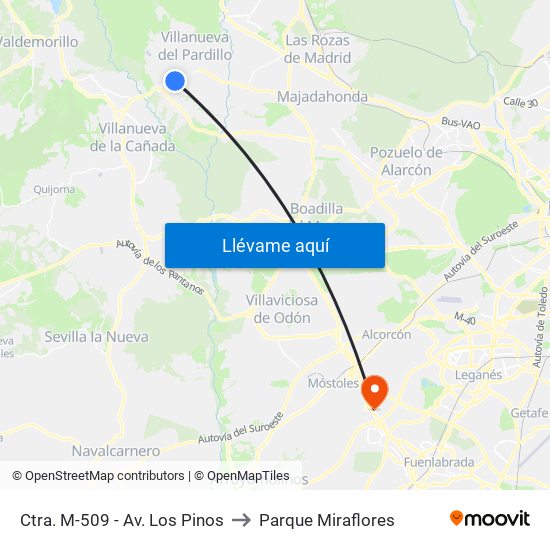 Ctra. M-509 - Av. Los Pinos to Parque Miraflores map