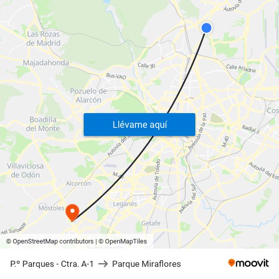 P.º Parques - Ctra. A-1 to Parque Miraflores map
