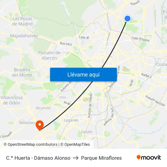 C.º Huerta - Dámaso Alonso to Parque Miraflores map