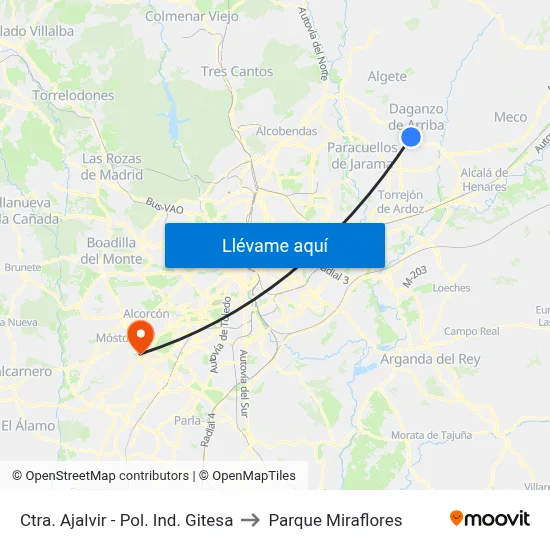 Ctra. Ajalvir - Pol. Ind. Gitesa to Parque Miraflores map