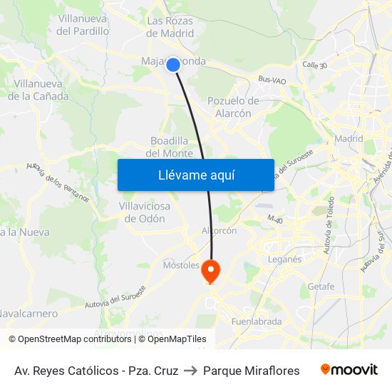 Av. Reyes Católicos - Pza. Cruz to Parque Miraflores map