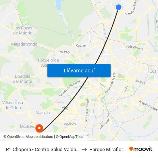 P.º Chopera - Centro Salud Valdavia to Parque Miraflores map
