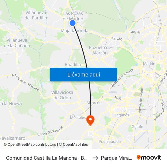 Comunidad Castilla La Mancha - Burgocentro to Parque Miraflores map