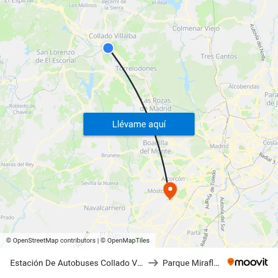 Estación De Autobuses Collado Villalba to Parque Miraflores map
