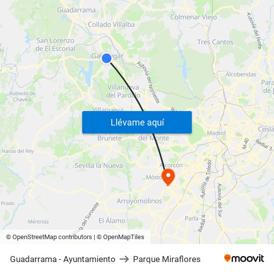 Guadarrama - Ayuntamiento to Parque Miraflores map