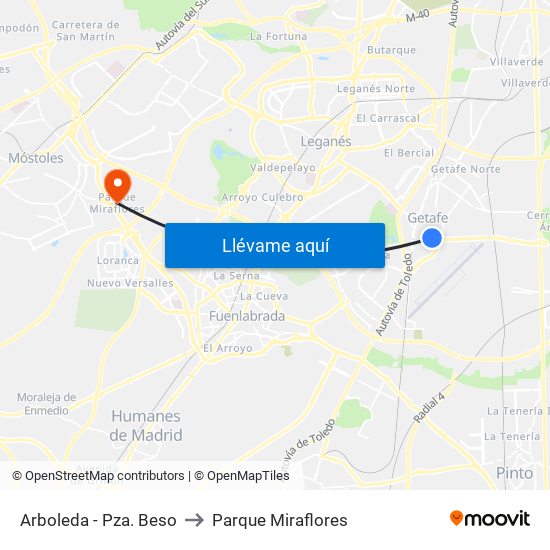 Arboleda - Pza. Beso to Parque Miraflores map