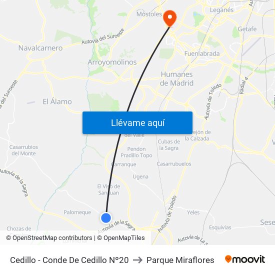 Cedillo - Conde De Cedillo Nº20 to Parque Miraflores map
