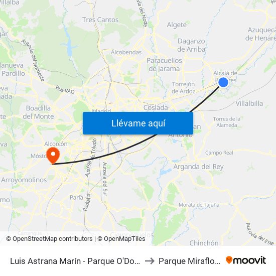 Luis Astrana Marín - Parque O'Donnell to Parque Miraflores map