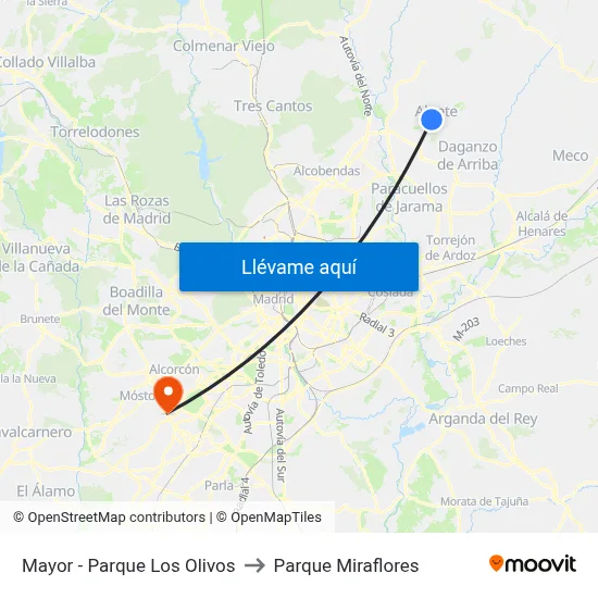 Mayor - Parque Los Olivos to Parque Miraflores map