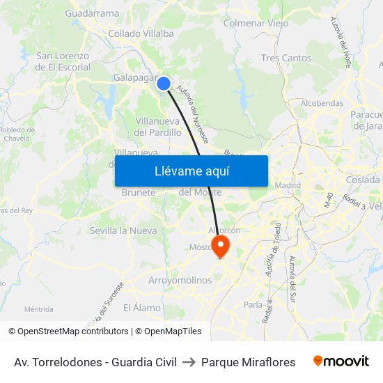 Av. Torrelodones - Guardia Civil to Parque Miraflores map