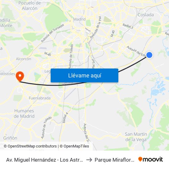 Av. Miguel Hernández - Los Astros to Parque Miraflores map