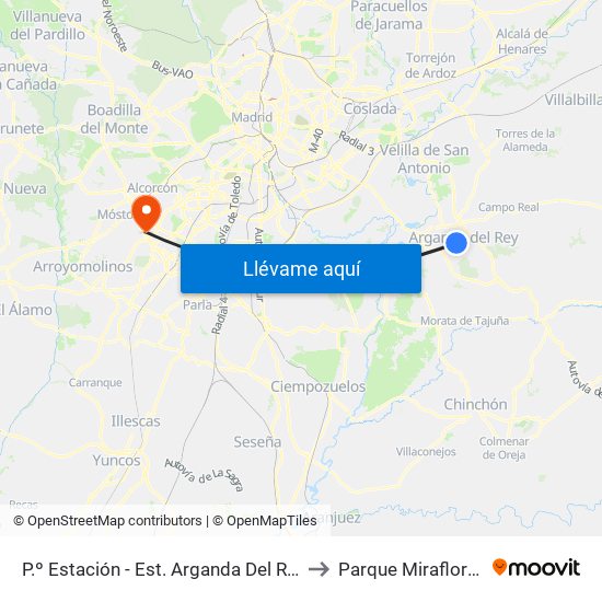 P.º Estación - Est. Arganda Del Rey to Parque Miraflores map