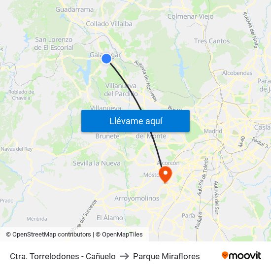 Ctra. Torrelodones - Cañuelo to Parque Miraflores map