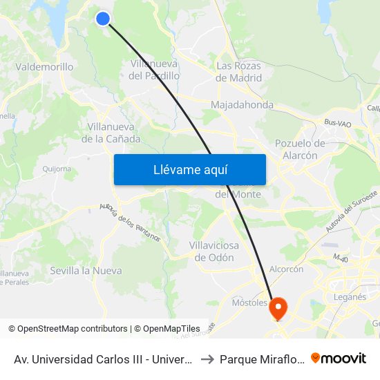 Av. Universidad Carlos III - Universidad to Parque Miraflores map