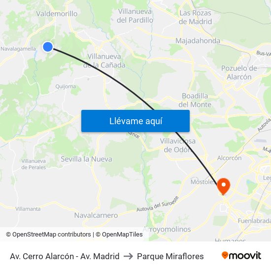 Av. Cerro Alarcón - Av. Madrid to Parque Miraflores map