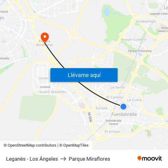 Leganés - Los Ángeles to Parque Miraflores map