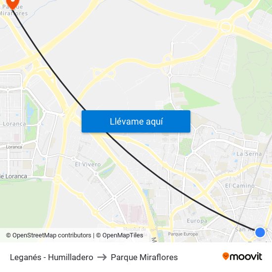 Leganés - Humilladero to Parque Miraflores map