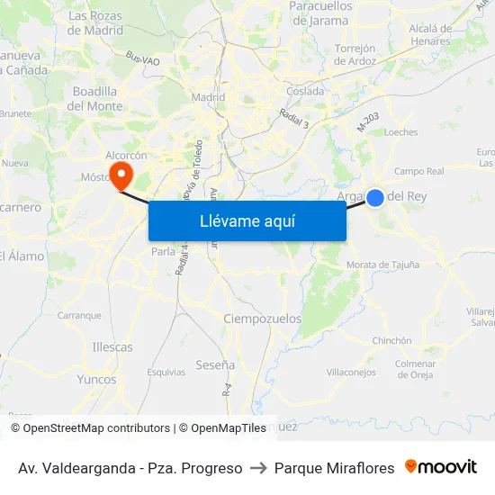 Av. Valdearganda - Pza. Progreso to Parque Miraflores map