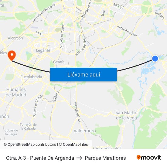 Ctra. A-3 - Puente De Arganda to Parque Miraflores map