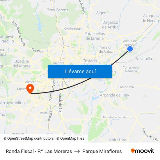 Ronda Fiscal - P.º Las Moreras to Parque Miraflores map