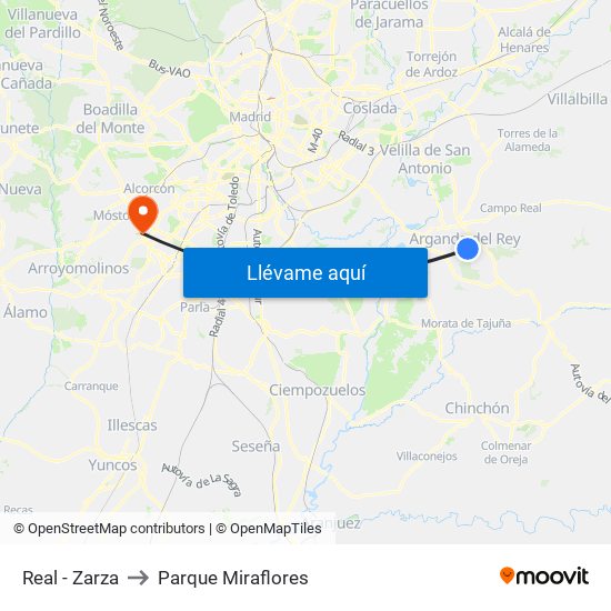 Real - Zarza to Parque Miraflores map
