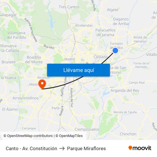 Canto - Av. Constitución to Parque Miraflores map
